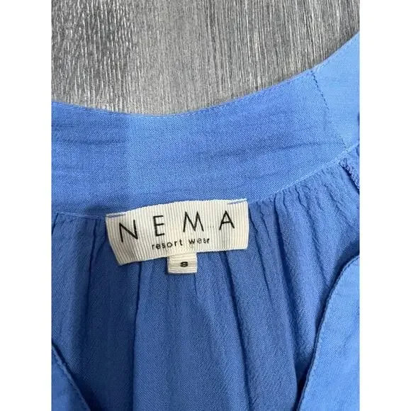 Nema Light blue flare beach 3/4 sleeve mini ruffle dress Small A004371 - Picture 5 of 11